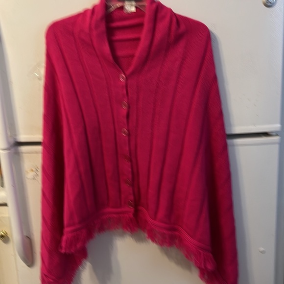 Steven Edwards Hot Pink Acrylic Sweater Shawl . One Size Fits All. Button Front - Picture 5 of 6